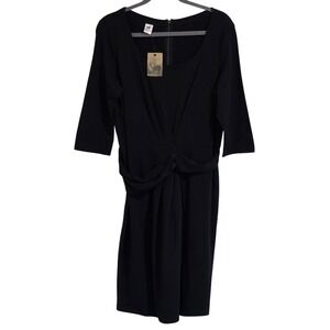 Peruvian Connection Black Sera Sheath Dress Women Large Twist Front Midi Pima